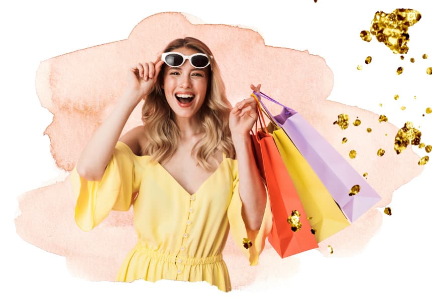 woman model with shopping bags promoting JAM specials