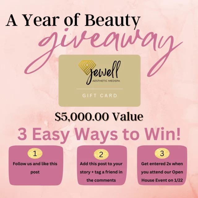 Get ready for A Year of Beauty Giveaway ✨
We are excited to offer one winner $5,000 to be used toward any in-office treatments of their choice.
The giveaway runs from January 19–22, and entering is easy: follow our page, like this post, tag a friend in the comments, and share it to your story.
The winner will be announced at our Open House on January 22nd, and here’s the best part... if you attend the Open House, you’ll receive one extra entry to win!
This could be your year to glow ✨

“A Reputation Built on Results” 🩷💚
#jewellaestheticmedspaeugeneoregon #hillaryjewellnpeugeneoregon #eugene #eugeneoregon #medspaeugeneoregon #medspa #hydrafacial #botox #dysport #juvederm #skincare #halo #bblforeveryoung #sciton #bbl #sofwave #skintightening #skinfirming #obagiskincare #skinmedica #injectables #skintexture #skinmedica #obagi #restylane #skincare #JAMS #lipfiller #laserhairremoval